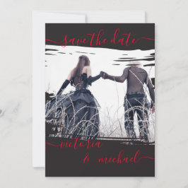 Convite Gótico Pincel traçado Foto de casamento Salvar dat