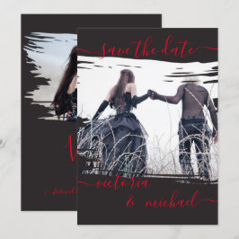 Convite Gótico Pincel traçado Foto de casamento Salvar dat