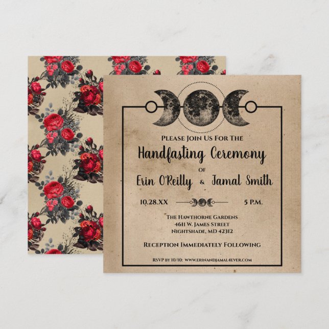 Convite Gótico Romântico - Casamento com Pagan Wicca (Frente/Verso)