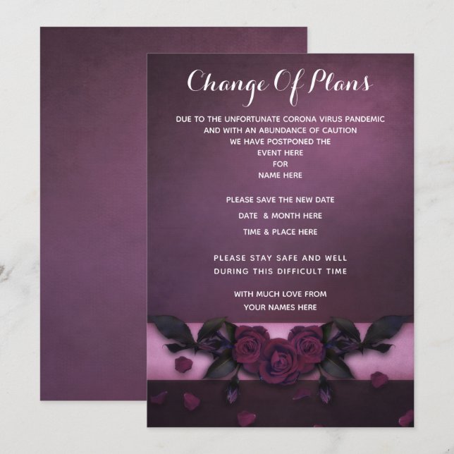 Convite Gótico Romântico Rosas e Pétalas Mudança de Planos (Frente/Verso)