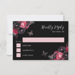 Convite Gótico Rosa Vermelho & Preto Quinceañera RSVP Mal-