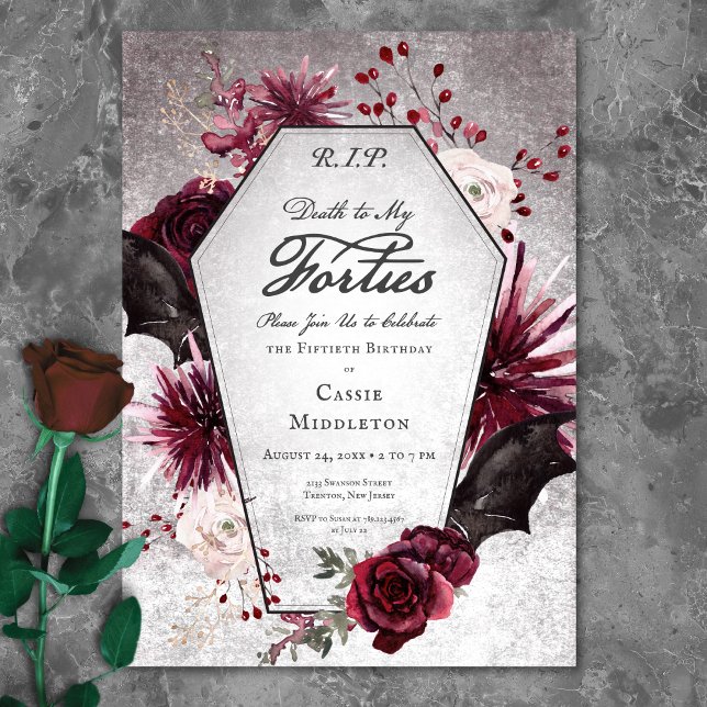 Convite Gótico Rústico Morte aos Meus Quarenta Aniversário (Rustic Gothic Death to My Forties 50th Birthday Invitation)