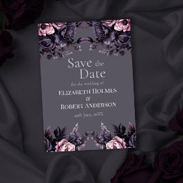 Convite Gótico Save the Date Floral Ameixa