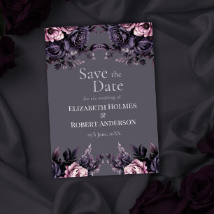 Convite Gótico Save the Date Floral Ameixa