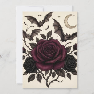 Convite Gótico Vampiro Borgonha Rosa Escura Floral Hallowe