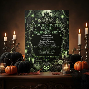 Convite Gótico Verde Halloween Castelo Assombrado Esmerald