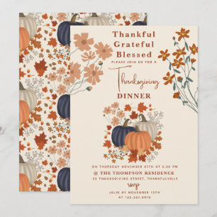 Convite Graças Grata, abençoada Pumpkin Ação de Graças