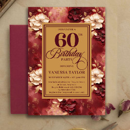 Convite Graceful 60 Birthday Merlot Blush Gold Invitation