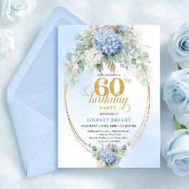 Convite Graceful Bohemian Soft Blue Gold 60th Birthday