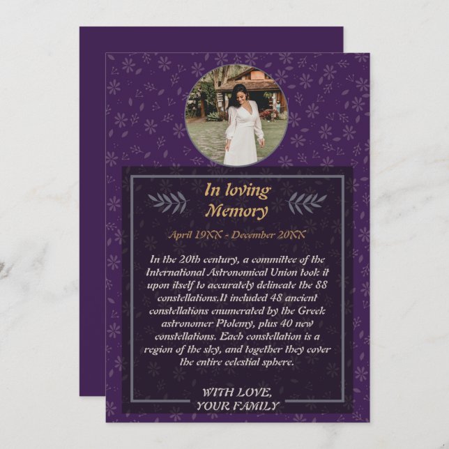 Convite Graceful Farewell: Funeral Floral com Photo Invi (Frente/Verso)