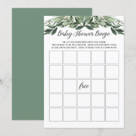 Convite Graceful Greenery Chá de fraldas Bingo Game Card