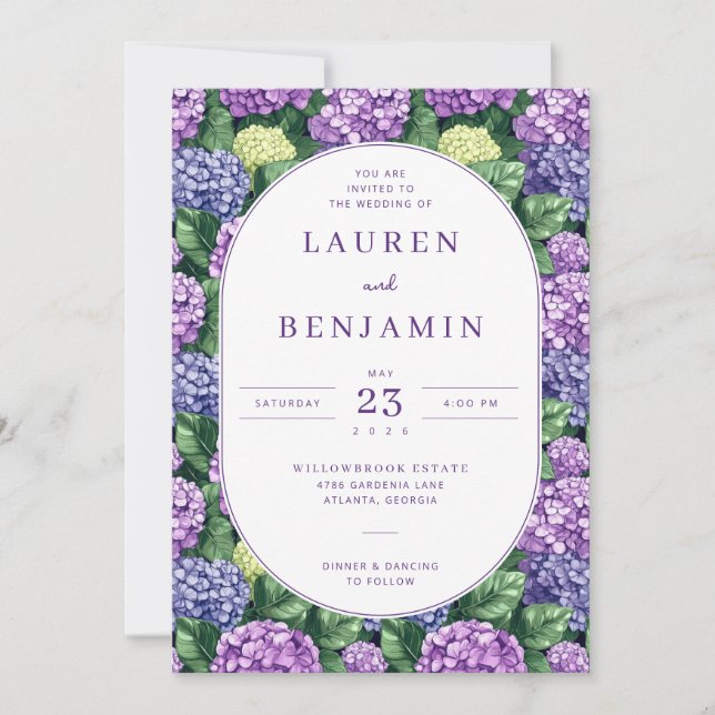 Convite Graceful Purple Floral Invitation (Frente)