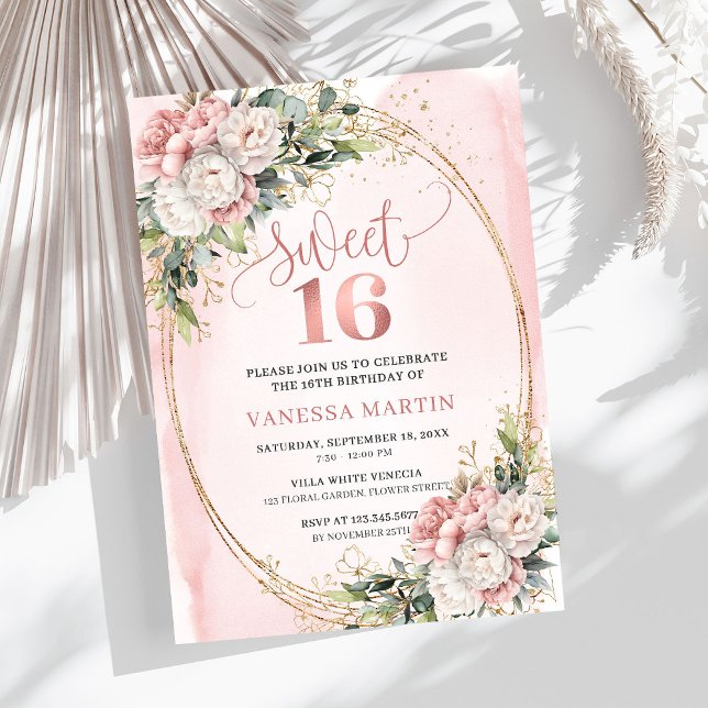 Convite Graceful Rose Gold Floral Greenery Sweet Sixteen  (Graceful Rose Gold Floral Greenery Sweet Sixteen Invitation

)