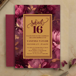 Convite Graceful Sweet 16 Merlot Blush Gold Invitation