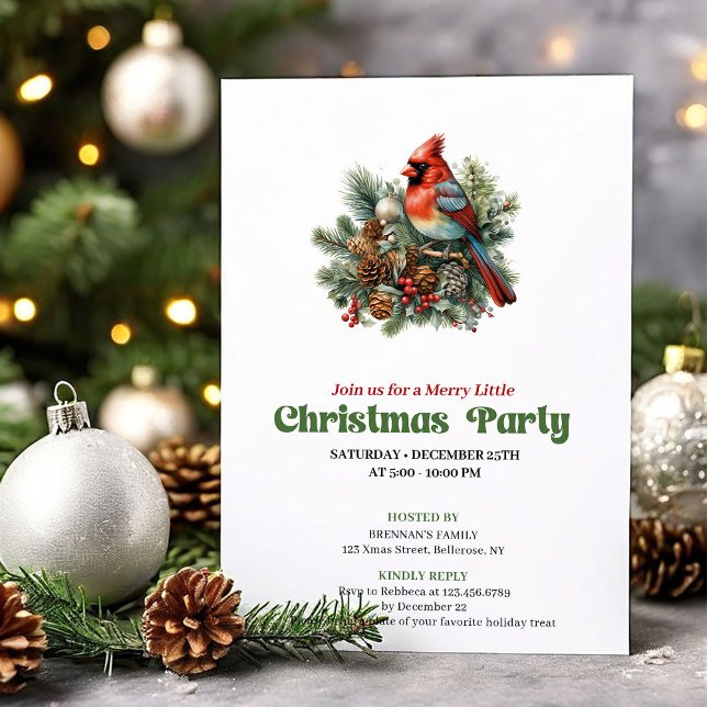 Convite Graceful Victorian Christmas Red Bird Invitation (Graceful Victorian Christmas Angel Invitation)
