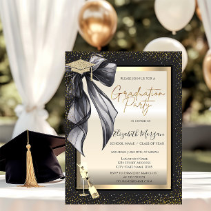 Convite Grad Cap,Black Taca Vinho Vidro,Confetti Sua Foto