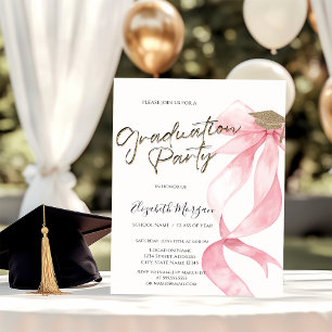 Convite Grad Cap Laço Rosa Sua Foto Graduação