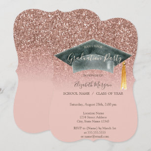 Convite Grad Cap Rosa Dourado Brilho Ombre Graduação