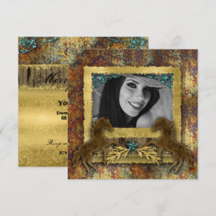 Convite Grad Glitter Dourado Vintage Cavalo Western Foto