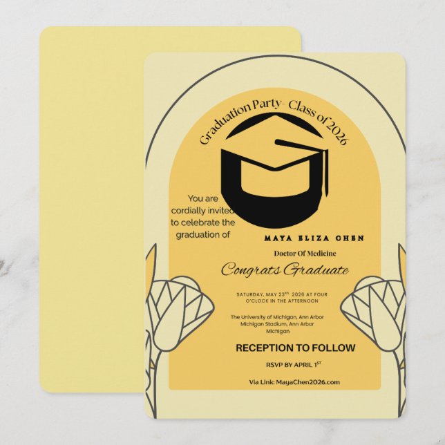 Convite Grad party invitation cap icon and “2026 Grad Part (Frente/Verso)