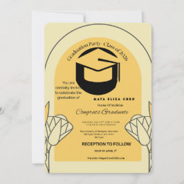 Convite Grad party invitation cap icon and “2026 Grad Part