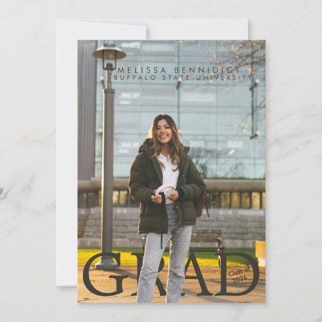 Convite GRAD Photo Party Green Gray Invite (Frente)