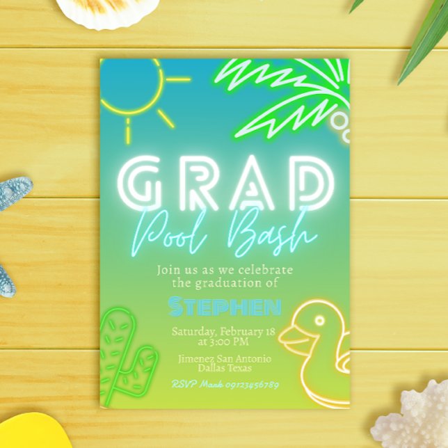 Convite Grad Pool Bash - Pool Party  (Grad Pool Bash - Pool Party Invitation)