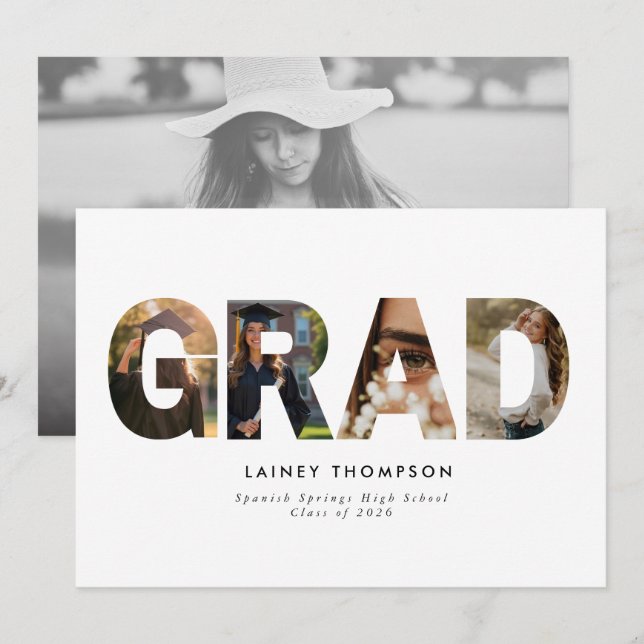 Convite GRAD Typography 4 Image Graduation Announcement (Frente/Verso)