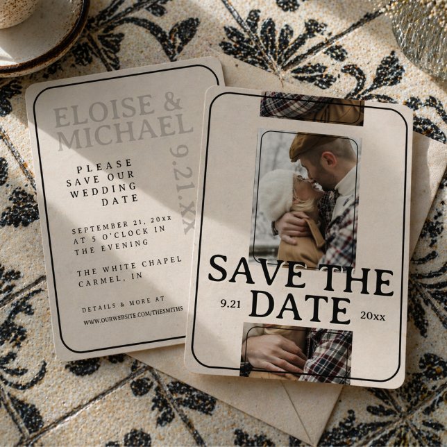 Convite Grade de Fotos Editoriais Salvar Data (Editorial Photo Grid Save the Date Invitation)