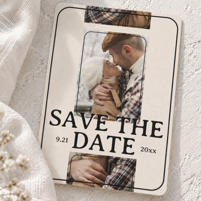 Convite Grade de Fotos Editoriais Salvar Data (Editorial Photo Grid Save the Date Invitation)