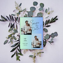 Gradiente azul verde de foto moderno salvar a data