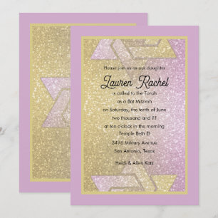 Convite Gradiente Brilhante de Moratona Bat Mitzvah Rosa D