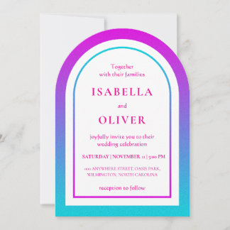 Convite Gradiente de ciano e magenta elegante casamento