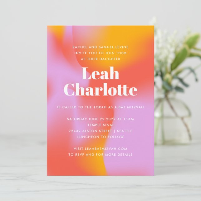 Convite Gradiente de Groovent Lavanda Laranja Legal Bat Mi (Em pé/Frente)