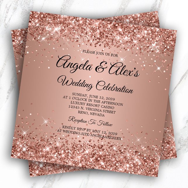 Convite Gradiente de Rosa Dourado Brilhante Casamento Eleg (Glittery Rose Gold Gradient Elegant Wedding Invitation)