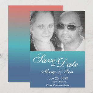 Convite Gradiente de Teal de Orangle Sunset Salve a Data