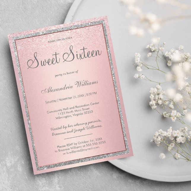 Convite Gradiente dourado cor-de-rosa cor-de-rosa, cor-de- (Glam gold silver glitter confetti Photo Sweet 16 m)