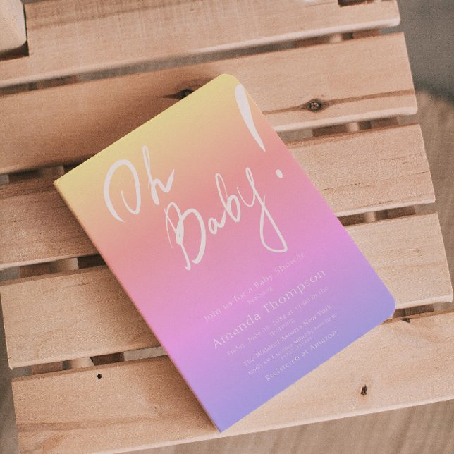 Convite Gradiente Escrito Manualmente Chá de fraldas Neutr (Criador carregado)