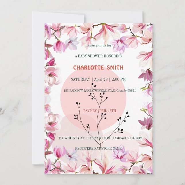 Convite Gradiente floral de flor rosa bonita para chá de b (Frente)