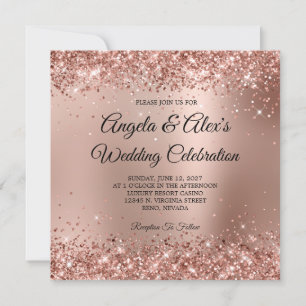 Convite Gradiente Glamouroso Dourado Rosa Espelhado