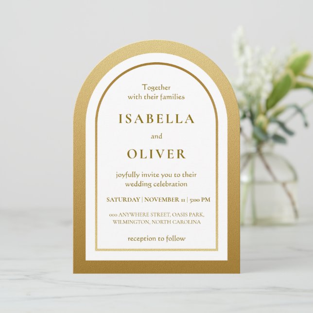 Convite Gradiente marrom dourado elegante casamento (Em pé/Frente)