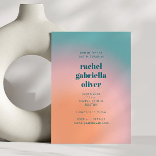 Convite Gradiente Moderno em Verde Água e Rosa Bat Mitzvah