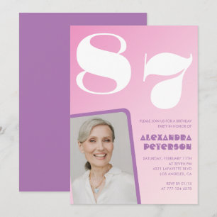 Convite Gradiente Púrpura Cor-de-rosa Foto 87.º aniversári
