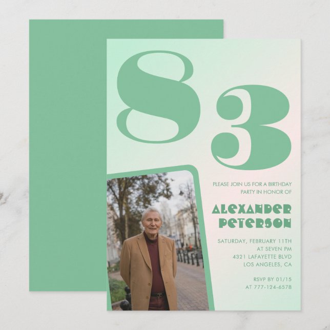 Convite Gradiente Retro para ele Foto de 83º aniversário (Frente/Verso)