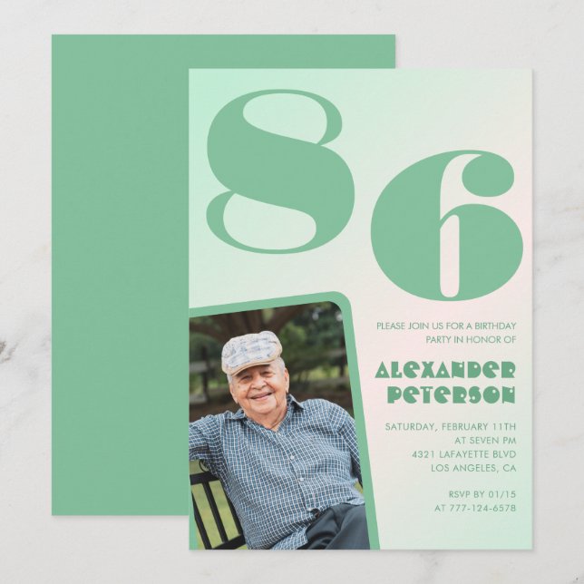 Convite Gradiente Retro para ele Foto de aniversário de 86 (Frente/Verso)