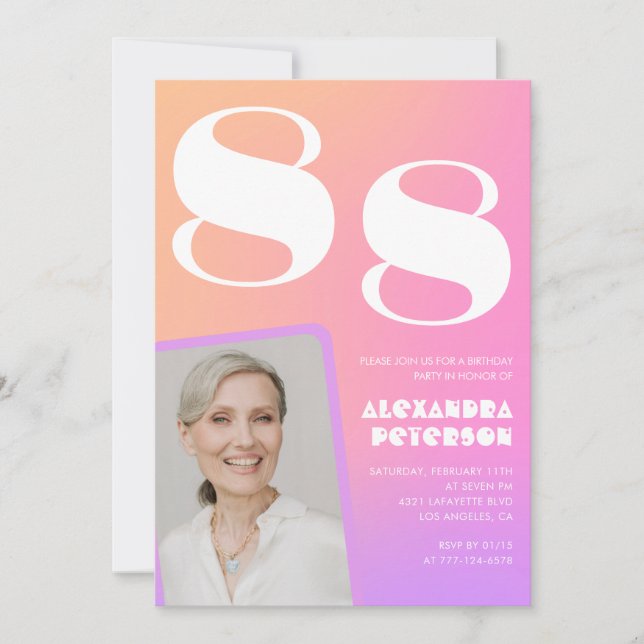 Convite Gradiente Retro Rosa Aniversário de 88 anos (Frente)