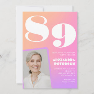Convite Gradiente Retro Rosa Aniversário de 89 anos
