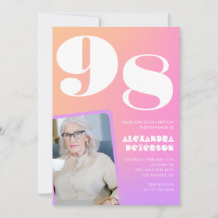 Convite Gradiente Retro Rosa Aniversário de 98 anos