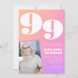 Convite Gradiente Retro Rosa Aniversário de 99 anos