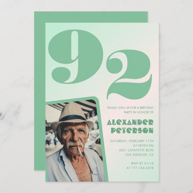 Convite Gradiente Retroativo para ele Foto 92º aniversário (Frente/Verso)